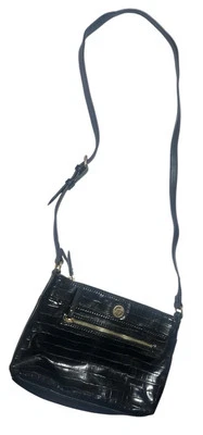 Bolso Bandolera ANNE KLEIN Negro Imitación Cocodrilo Logo Usado en Excelente Condición Foto 1 de 4