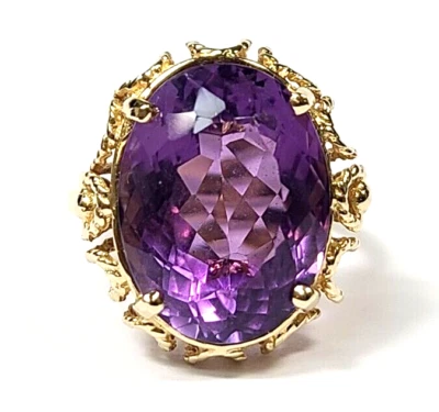 Anillo vintage de oro amarillo de 14k amatista púrpura de 8 quilates talla 6 Foto 1 de 4