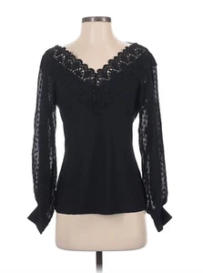 Sexy Venus Black Lace V-Neckline Swiss Dot Puff Sleeves Top Shirt Blouse Size S - Picture 1 of 7