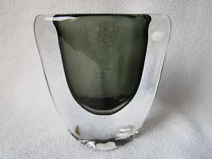 Orrefors Design Blockglas Vase signiert graugrün klarer Überfang 12,5x11x5 1000g - Bild 1 von 11
