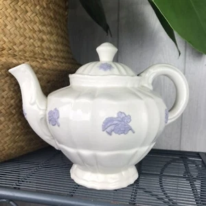 Vintage Grandmother’s Ironstone Teapot China Earthenware White Purple Italy - Picture 1 of 11