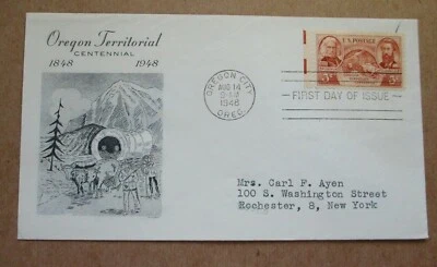 COVER FDC  CACHET  "1948  OREGON TERRITORIAL CENTENNIAL 1848-1948"  See Pic  - Image 1 of 3