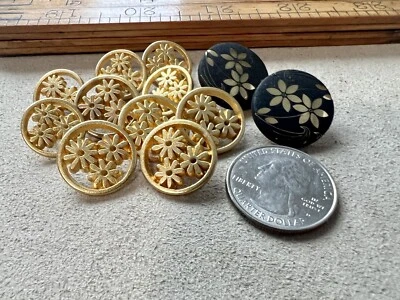 12 Gold Tone Cutout Metal Buttons Floral Shank Back Mixed Lot - Image 1 of 4