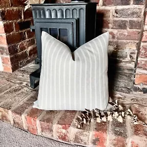 1637. Handmade White herringbone stripe LINEN blend Cushion Cover, Various sizes - Picture 1 of 6