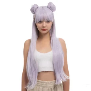 Faserperücke mit langem glattem Pony Perücken helllila Double Buns Anime Synthetik - Bild 1 von 10