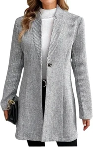 Womens Long Sleeve Casual Jacket Blazer 1 Button Winter Coat Mid-Long Stand Coll - Picture 1 of 24