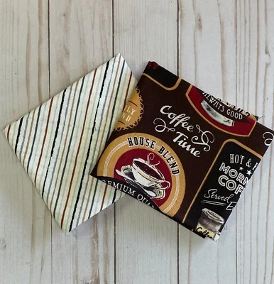 Juego de 2 cuartos de tela FQ Fat café marrón rayas tostado óxido blanco 100 % algodón Foto 1 de 3