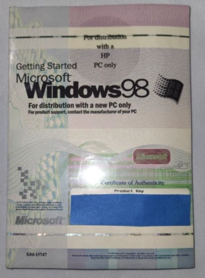 Microsoft Windows 98 Product Key Distribution Unused Brand New Book (  No CD ) - Image 1 of 2