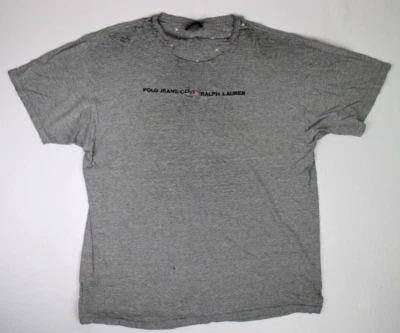 Vintage Polo Jeans Ralph Lauren T-Shirt Size L/XL 90s Natural Destroyed Made USA - Image 1 of 4