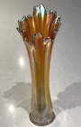 Vintage Orange Marigold Fluted Ruffled Carnival Glass Vase 12.25 inches (31cm)