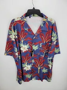 Monterey Club Shirt Mens Large Blue Red Hawaiian Floral Dry Swing Moisture Wick - Picture 1 of 9