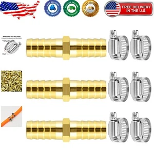 Industrial Brass Barb Splicer Mender with Stainless Steel Clamps for Water & Air - Picture 1 of 6