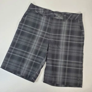 Rusty Men's Shorts Casual Chino Style Gray Black Plaid Size 34 Casual Vacation - Picture 1 of 7