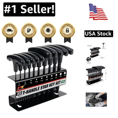 Durable 10-Piece T-Handle Hex Key Wrench Set with Storage Rack - Sizes T7 to T40 - Image 1 of 4