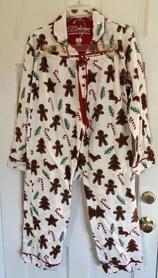 PJ Salvage Pequeño S Bastón de Caramelo Pan de Jengibre Franela Pijama Navidad Dachshund Foto 1 de 4