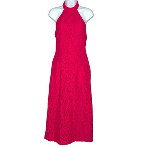 Zara M NEW Fuchsia Pink Lace Halter Midi Dress Cocktail Feminine Wedding - Picture 1 of 10