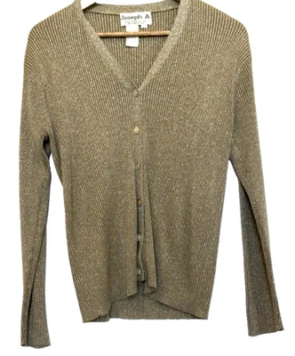 Cárdigan Joseph A. Mujer Seda Metálico Dorado Botón Talla L Preppy Minimalista Foto 1 de 4