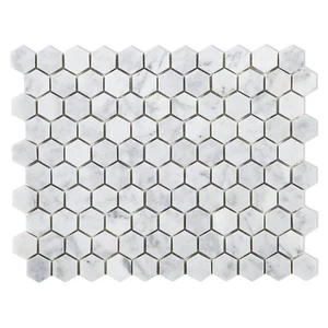 Carrara White Marble Mosaic Tile, 1 Inch Hexagon, Honed, Italian Bianco Carre... - Picture 1 of 7