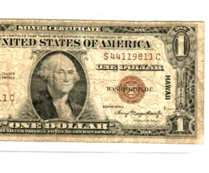 $1"HAWAII" (WORLD WAR 2 NOTE) 1935-A (BROWN SEAL) "HAWAII CURRENCY" HAWAII RARE - Picture 1 of 3