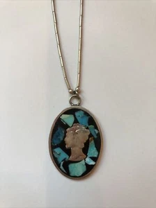 Merkur Groschen Silber Charm Anhänger mit Türkis Halskette - Bild 1 von 4