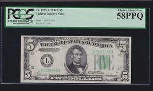 US 1934A $5 FRN San Francisco FR 1957-L PCGS 58 PPQ V Ch AU (255) - Picture 1 of 2