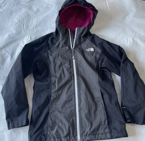 Hyvent Rain Jacket Girls North Face Black Pink Gray Hooded Windbreaker L 14/16 - Picture 1 of 9