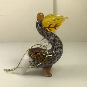 Hand Blown Glass Spotted Pelican Ornament Hanging Brown Bird Lover Gift 3" - Picture 1 of 6