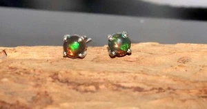 sterling silver black opal Earring studs opal gemstone earring Natural opal stud - Picture 1 of 12