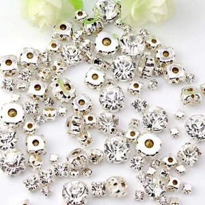 Rose montes cucito su strass perline 3mm-10mm artigianali argento cristallo trasparente vetro - Foto 1 di 7