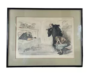 Vintage Gaston Hoffmann Signed French Satire Courtroom Aquatint Le Tendre Framed - Picture 1 of 8