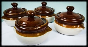 Vtg 4 French Onion Soup Bowls Set With Lids Chili Casserole Crocks - Picture 1 of 3