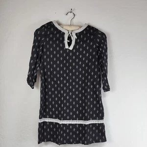 Pippa & Julie Kids Tunic Top Size 10 Black Floral Pullover Half Sleeve Lined - Picture 1 of 7