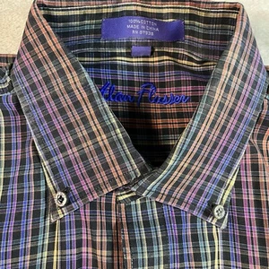 Camisa arco iris a cuadros negra con botones para hombre talla grande - Imagen 1 de 7