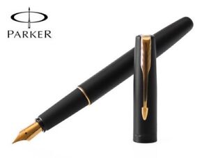 Parker Frontier Matte Black GT Fountain Ink Pen Gold Plated Nib & Trim, New