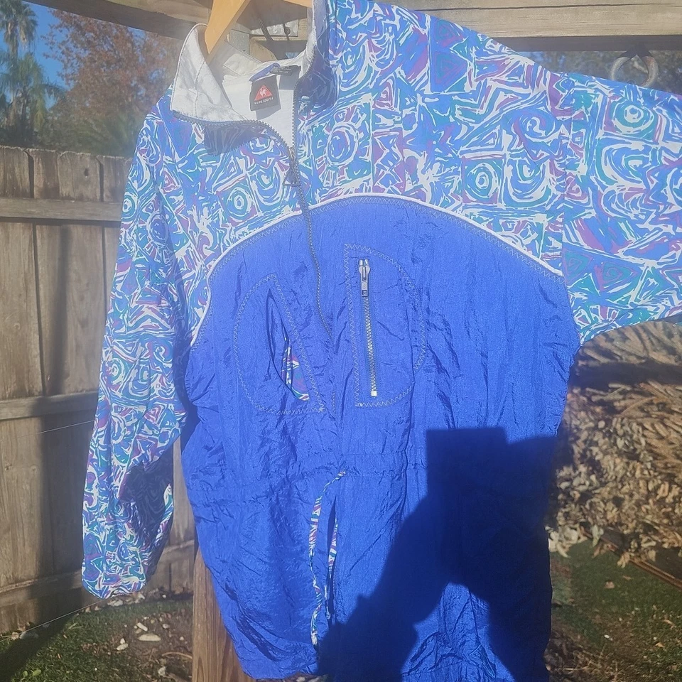 Винтажный LE COQ SPORTIF куртка ветровка женщин большой бега воды чашка печати 90-х - Изображение 1 из 4