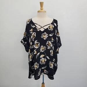 Maurices Womens Black Floral Short Sleeve V-Neck Blouse Top Plus Size 3X Career - Picture 1 of 14