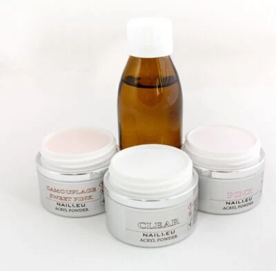 NAIL1EU Acryl Set 3x41g Pulver CLEAR, PINK, Camouflage S-PINK + Liquid 100ml / Puder