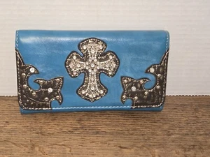 Cartera Rústica Alta Costura Turquesa Cruz Estrás - Imagen 1 de 7