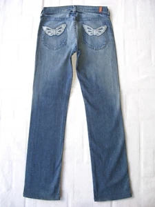 7 For All Mankind Straight Jeans Wm Gr. 25 Schmetterling Taschen blau distressed L29,5 - Bild 1 von 9