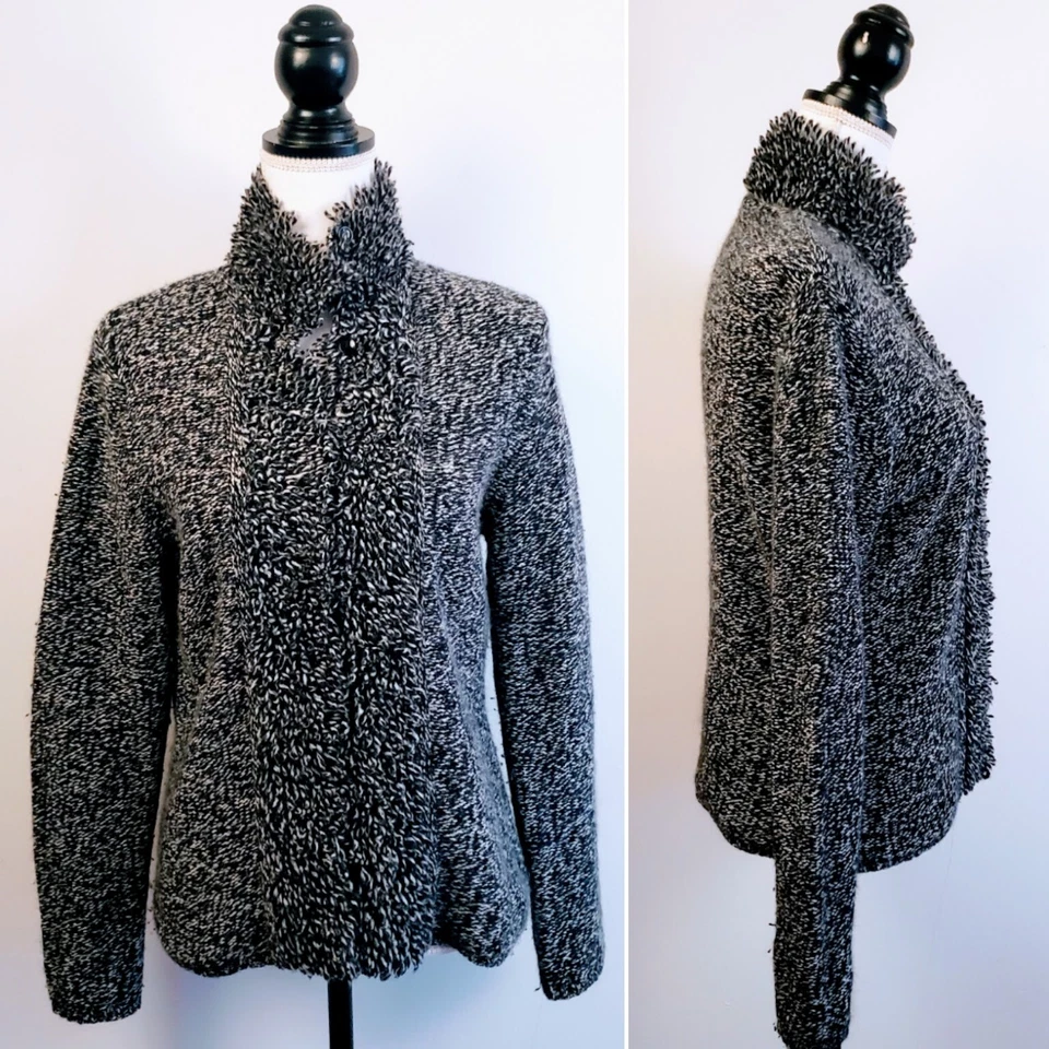 COUNTRY SHOP Jaqueta Suéter, Preto Branco Lã de Cordeiro Franja de Cabelo de Coelho Boho, P - Imagem 1 de 4