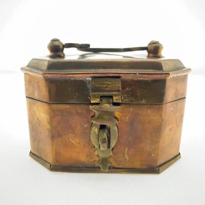 Vintage Small 4.25" Brass Hinged Octagon Stash Box Trinket Box Jewelry Ring Box - Picture 1 of 10