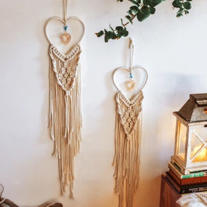 Large Boho Beige Heart Dream Catcher Ornament Party Wedding Wall Hanging Decor A - Picture 1 of 5