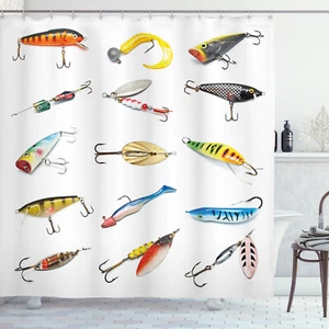 Fish Shower Curtain Hunting Hobby Leisure Print for Bathroom - Picture 1 of 6
