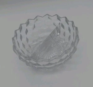 Clear Glass Cube Cubist Pattern Fostoria American Divided Condiment Jelly Bowl - Picture 1 of 4