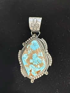 Apache Rosella Paxson Pilot Mountain Turquoise Pendant Sterling Silver - Picture 1 of 7
