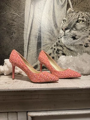 热销! Ezra 粉色纹理高跟鞋 3.5 英寸高跟鞋全新 7 码 Nine West — 第 1/4 张图片