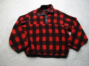 Woolrich Pullover Damen Medium rot schwarz Büffel kariert Fleece Druckknopfausschnitt hergestellt in den USA - Bild 1 von 12