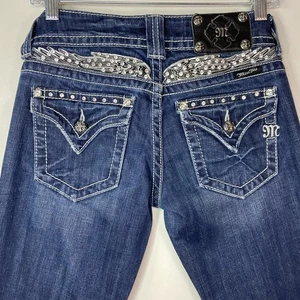 Miss Me Bootcut Jeans Womens SZ 26 Rhinestone Embellished Angel Wing JP5011-4R - Picture 1 of 18