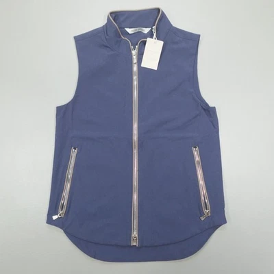 Colete feminino Peter Millar resistente ao vento e à água azul marinho com zíper completo - Imagem 1 de 4