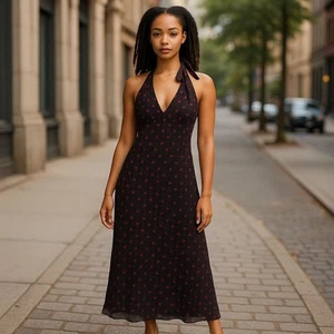 Vintage Bebe Silk Annalisa Halter Slip Dress Polka Dot Y2K | L | NWT Elle Woods - Picture 1 of 13